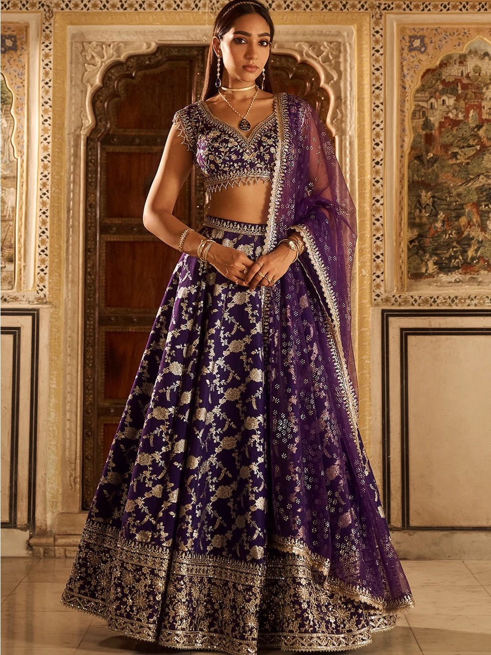 Royal Purple Embellished Bridal Lehenga Set